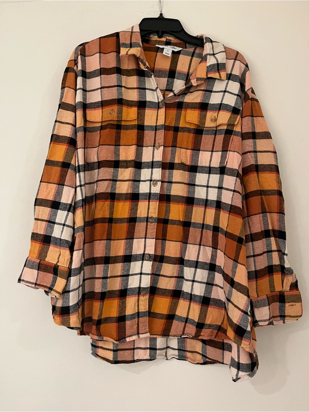100% Cotton Old Navy Plaid Button-Down Shirt in Rust, Black & White